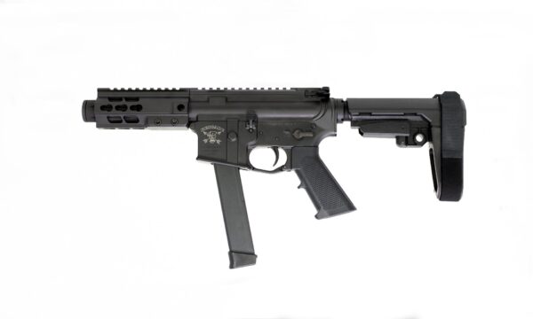 9mm Forged 5.5" Barrel Cerakote Armor Black SBA3 Tactical Brace 5" Rail Mini Can-434