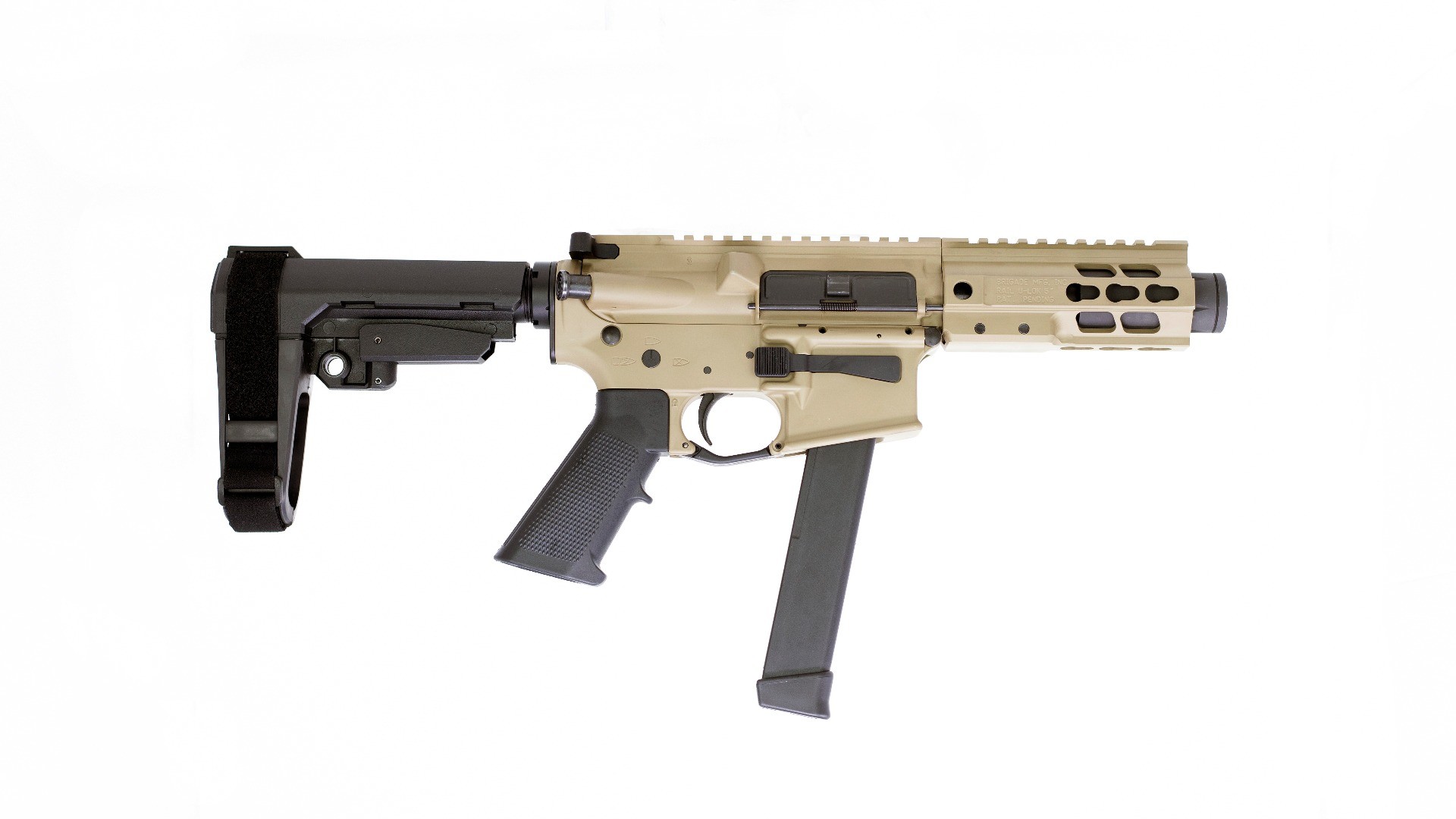 9mm Forged 5.5" Barrel Cerakote FDE SBA3 Tactical Brace 5" Rail Mini Can -0