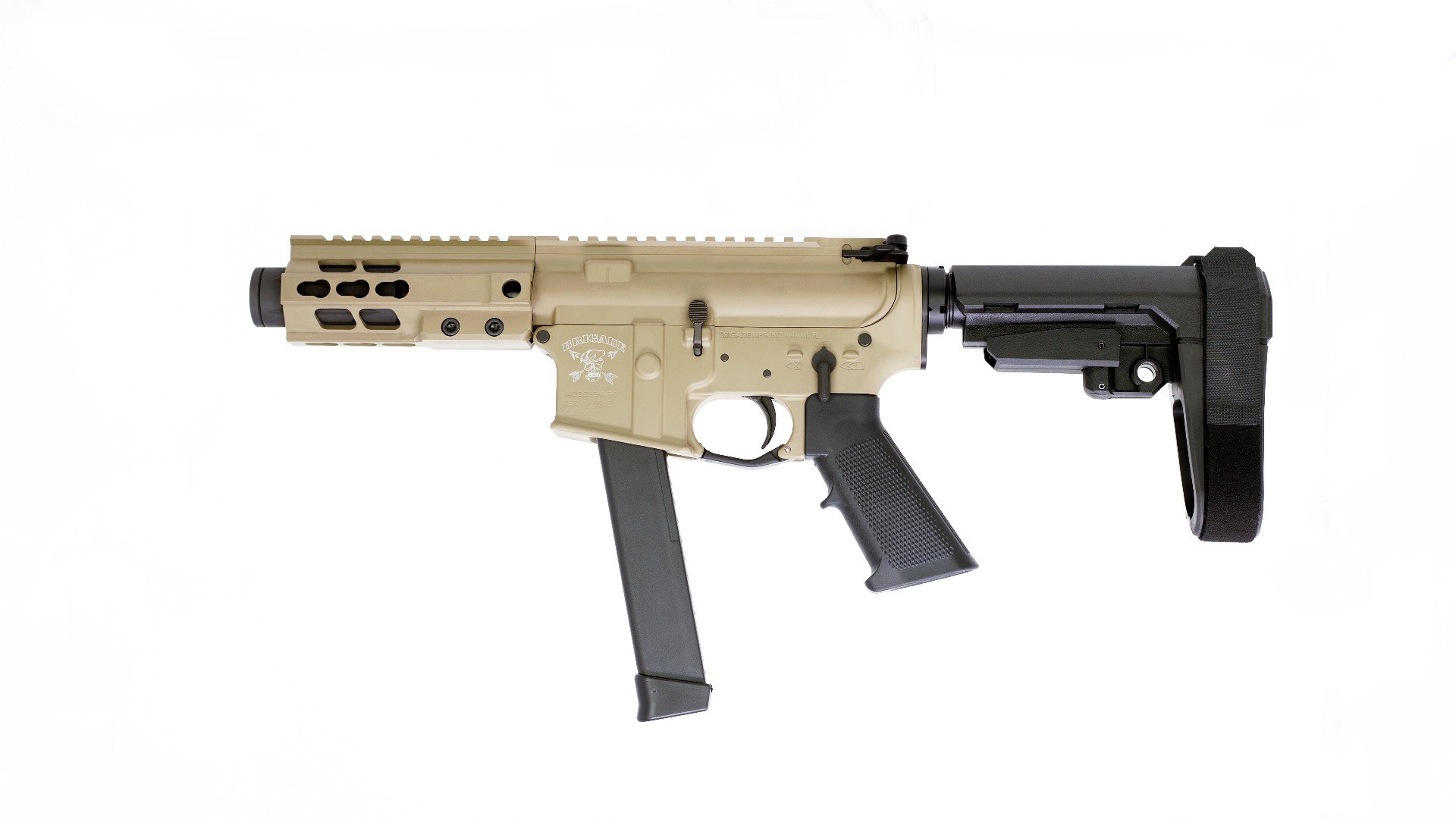 9mm Forged 5.5" Barrel Cerakote FDE SBA3 Tactical Brace 5" Rail Mini Can -436