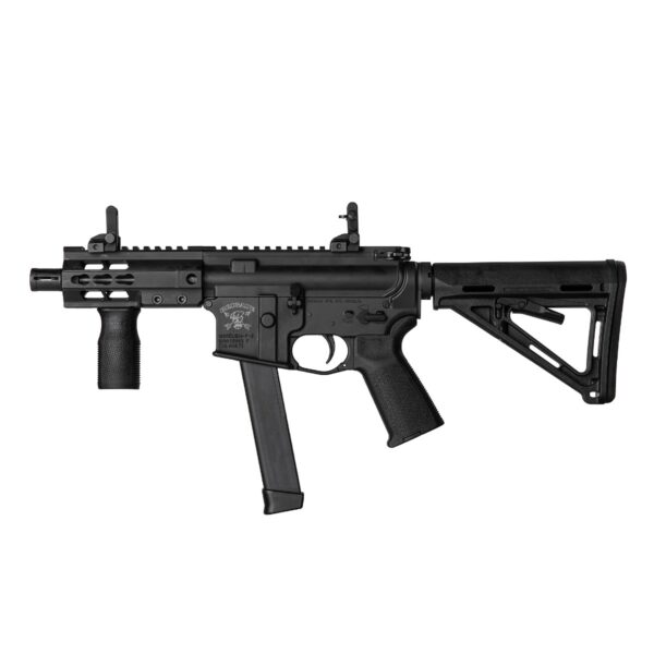 BMF-9 5" Rail Cerakote Armor Black 5.5" BRL w/MOE Pistol Grip and vertical grip, Flip-up Sights, MOE Stock, and A2 Flash Hider -774