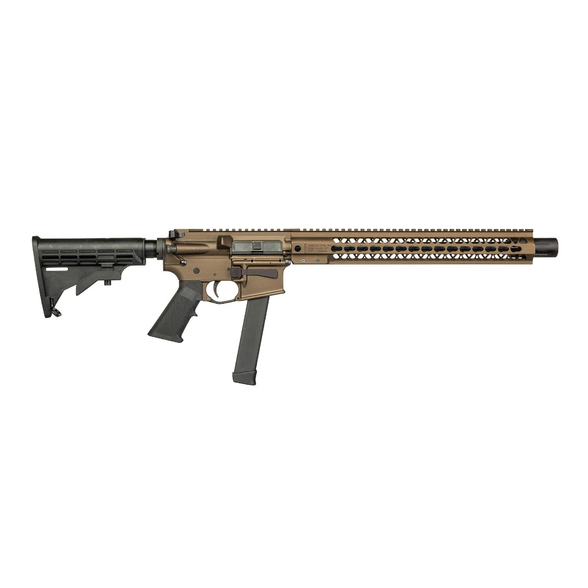9mm Forged 16" Barrel Cerakote Midnight Bronze Adjustable Standard Stock 15" Rail Mini Can -0